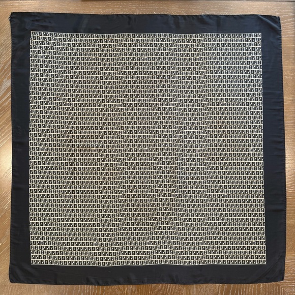 Fendi Black and White Logo Silk Scarf